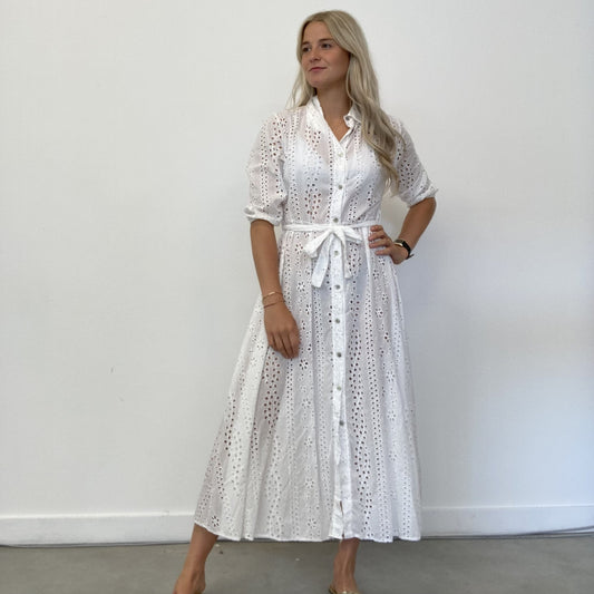 Serena Broderie Long Dress White